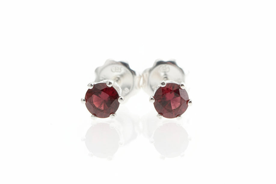 Sterling Silver  Red Garnet Stone Stud Earrings