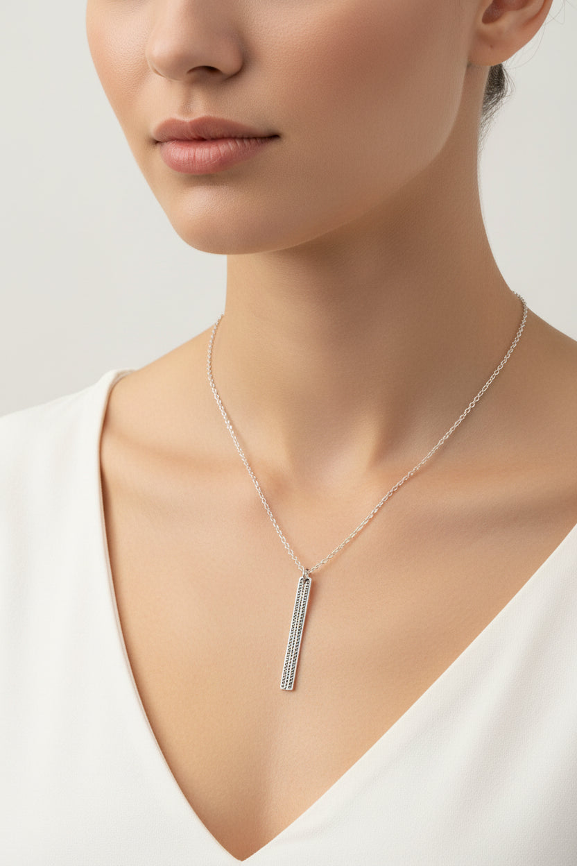 Sterling Silver Textured Bar Necklace