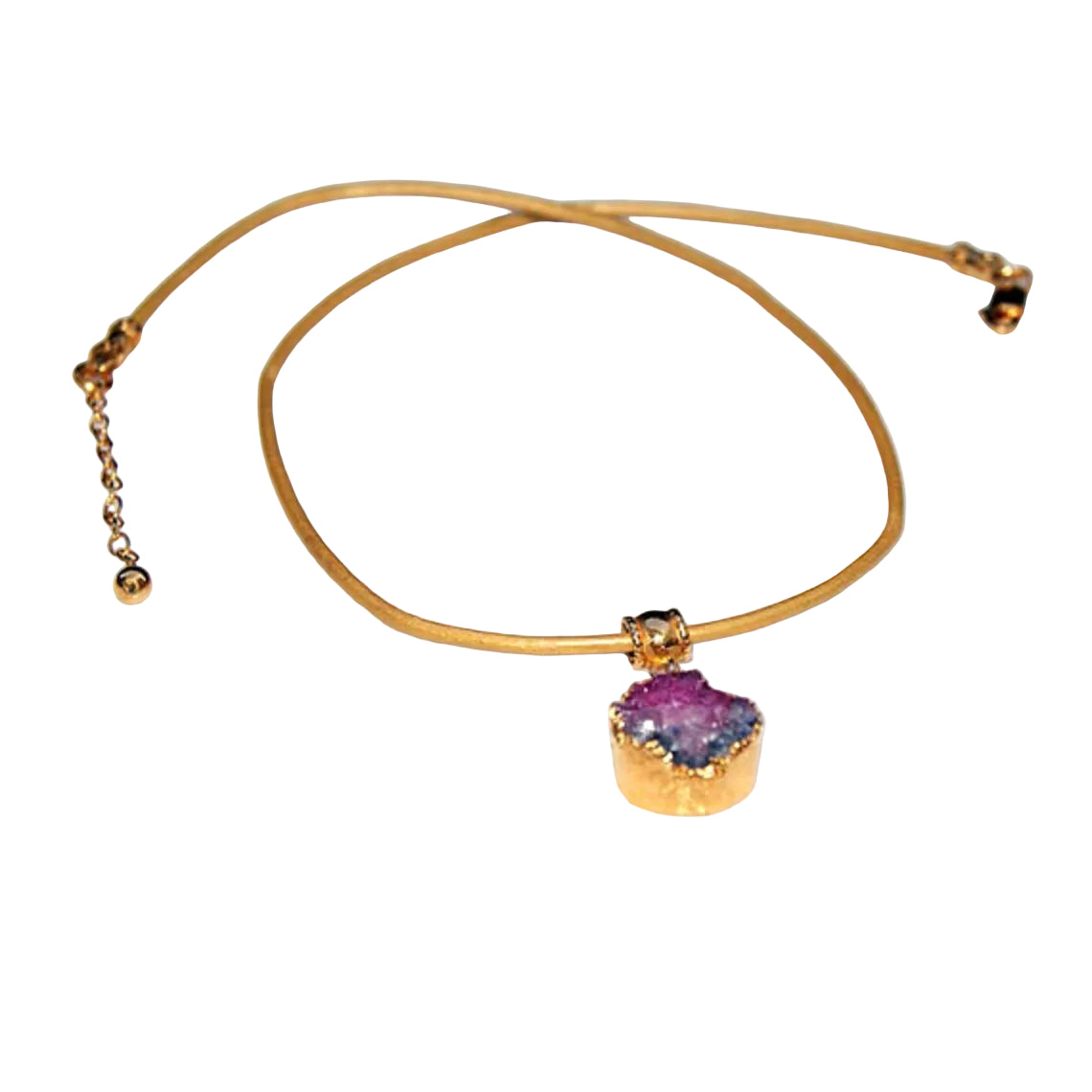 Pink and Blue Druzy Leather Cord Necklace