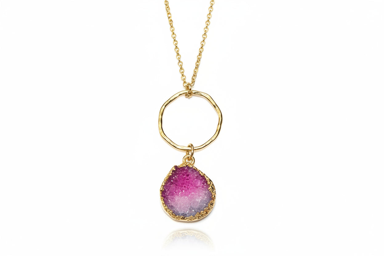 24K Pink Blue Druzy Necklace