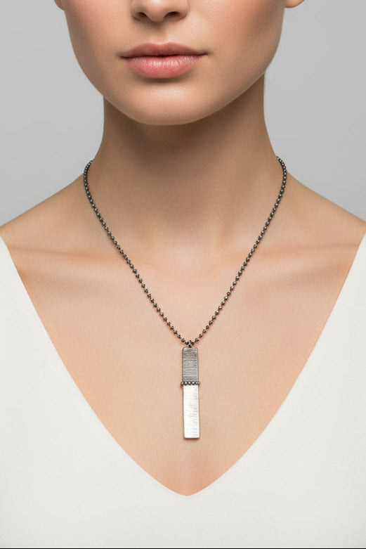 Sterling Silver Hammered Bar Necklace