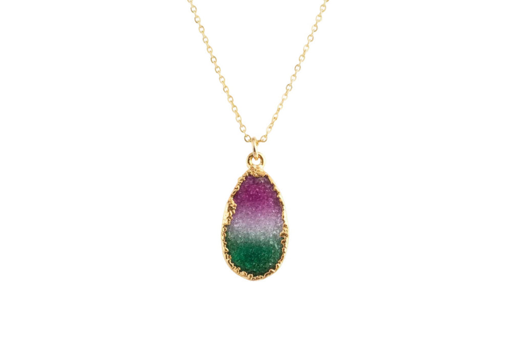 Multicolor Druzy Lariat Necklace