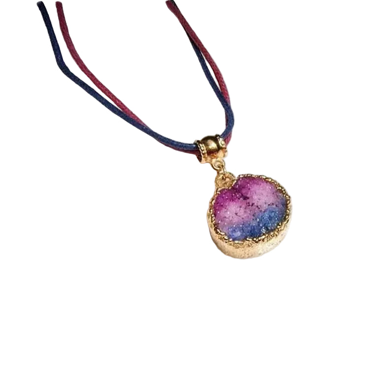 Pink and Blue Druzy Pendant Necklace