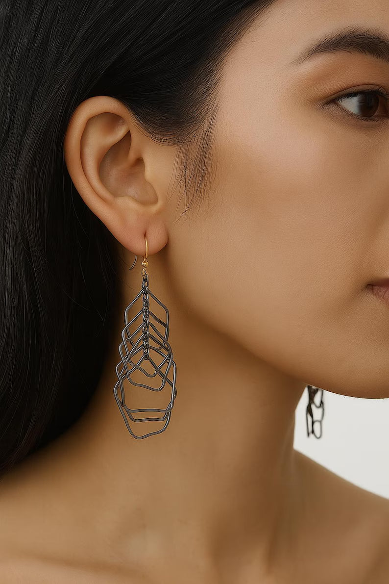 Two-Tone Geometric Dangle Earrings