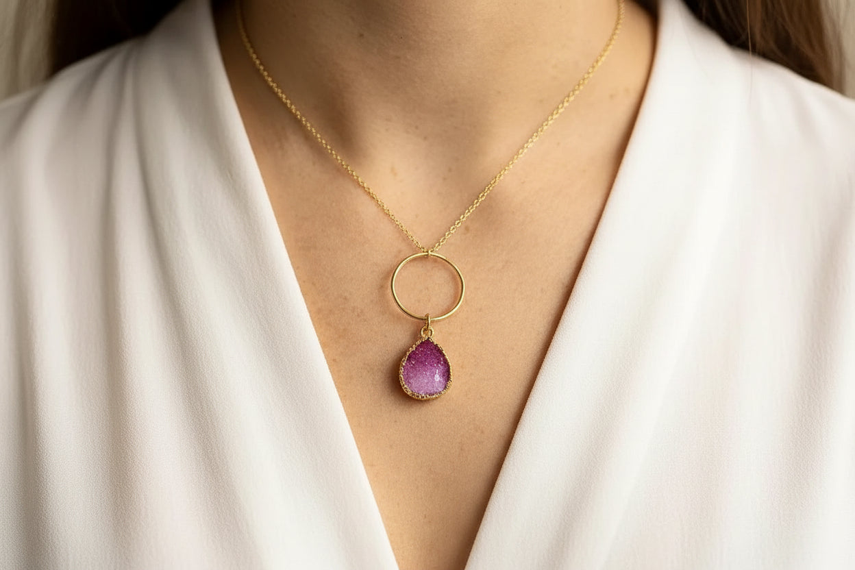 24K Pink Blue Druzy Necklace