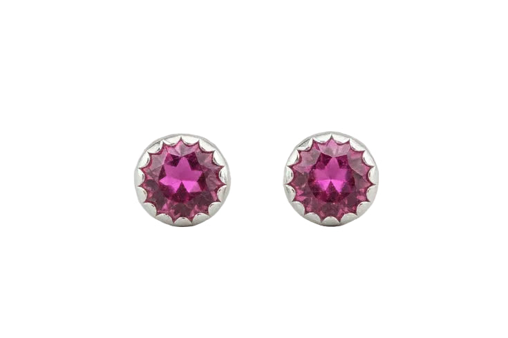 Sterling Silver Pink Sapphire Stone Stud Earrings