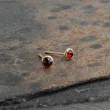 Red Garnet Post Stud Piercing Earrings, Gold filled Jewelry, Gold Earrings, Minimalist Jewelry, 3mm