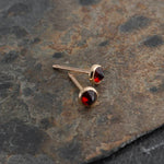 Red Garnet Post Stud Piercing Earrings, Gold filled Jewelry, Gold Earrings, Minimalist Jewelry, 3mm