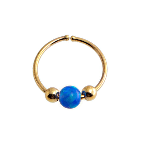 8mm 20 GA Gold-Filled Open Ring Nose Hoop with Synthetic Blue Opal Stone