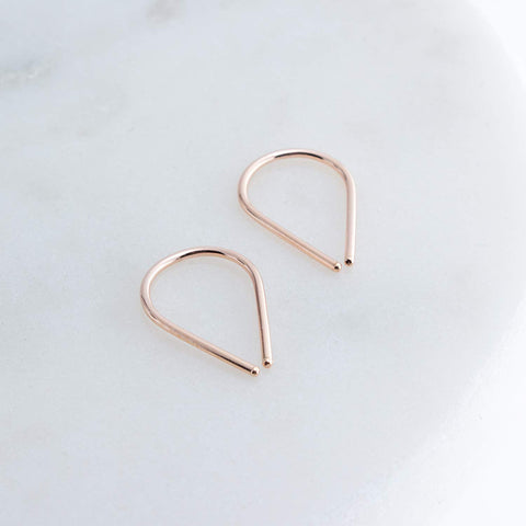 Effortlessly Chic Thin Teardrop Huggie Hoops Rose Gold Filled Earrings