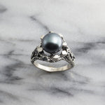 Sterling Silver with Black Saltwater Tahitian Pearl Ring