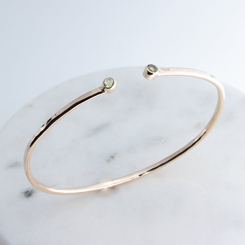 Sol and Venus Gold Open Cuff Bracelet with Green Peridot