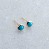 SOLID GOLD Stud Earrings with Sleeping Beauty Turquoise 4 mm