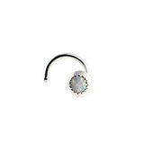 Sterling Silver Nose Screw Stud with White Opal for the Left -Right Side