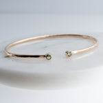 Sol and Venus Gold Open Cuff Bracelet with Green Peridot