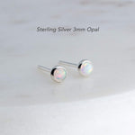 Sterling Silver Stud Earrings with White Opal 3 mm