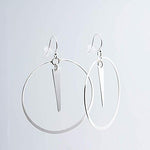 Sterling Silver Medium-Large Hoop Earrings with French Wire Hooks and Trapezoid Component