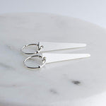 Sterling Silver Hoop Earrings with Silver Beads and Trapezoid Drop