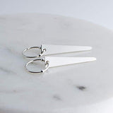 Sterling Silver Hoop Earrings with Silver Beads and Trapezoid Drop