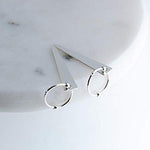 Sterling Silver Hoop Earrings with Silver Beads and Trapezoid Drop