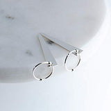 Sterling Silver Hoop Earrings with Silver Beads and Trapezoid Drop