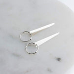 Sterling Silver Hoop Earrings with Silver Beads and Trapezoid Drop