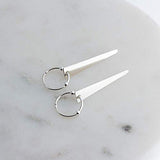 Sterling Silver Hoop Earrings with Silver Beads and Trapezoid Drop