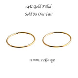 Gold Filled Small 11 mm Hoop Earrings 22 gauge