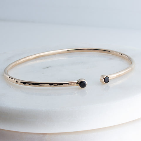 Sol and Venus Gold Open Cuff Bracelet with Black Spinel