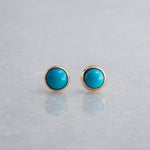 SOLID GOLD Stud Earrings with Sleeping Beauty Turquoise 4 mm