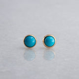 SOLID GOLD Stud Earrings with Sleeping Beauty Turquoise 4 mm