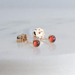 Gold Filled Tiny Stud Earrings with Red Garnet 3 mm