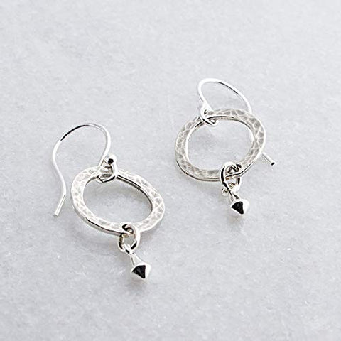 Sterling Silver Hammered Hoop Earrings with Kite Shaped Component