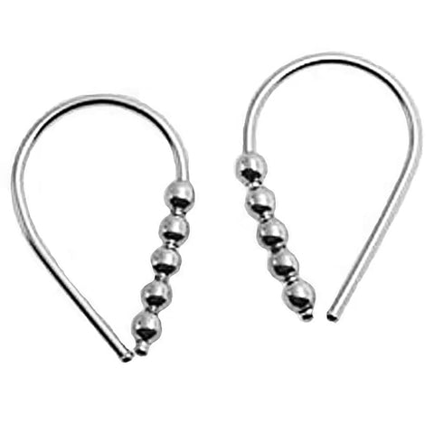 Sterling Silver 20 GA Piercing Teardrop Hoop Horseshoe Arc Hook Earrings with 5 Silver Beads