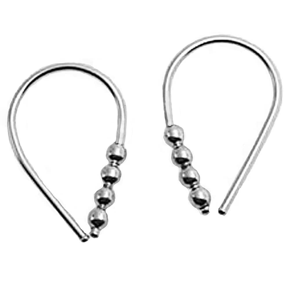19 GA Sterling Silver Teardrop with 4 Silver Beads Hoop Earrings