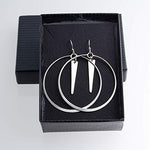 Sterling Silver Medium-Large Hoop Earrings with French Wire Hooks and Trapezoid Component