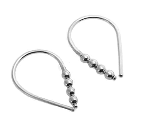 Sterling Silver 20 GA Piercing Teardrop Hoop Horseshoe Arc Hook Earrings with 4 Silver Beads