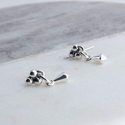 Sterling Silver Stud Earrings with Kite Shaped Component Drop
