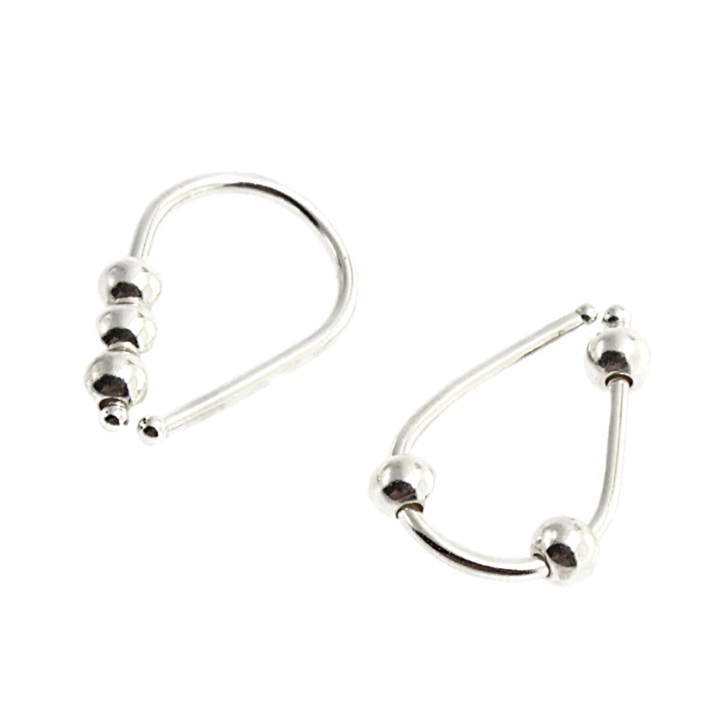 19 GA Sterling Silver Teardrop with 3 Silver Beads Hoop Earrings