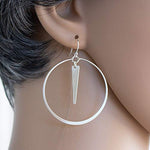 Sterling Silver Medium-Large Hoop Earrings with French Wire Hooks and Trapezoid Component