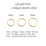 Gold Filled 3 Pair Set of 6-7-8 mm Hoop Earrings gauge 22