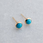 SOLID GOLD Stud Earrings with Sleeping Beauty Turquoise 4 mm