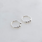 Sterling Silver Tiny Hoop Earrings with Silver Beads