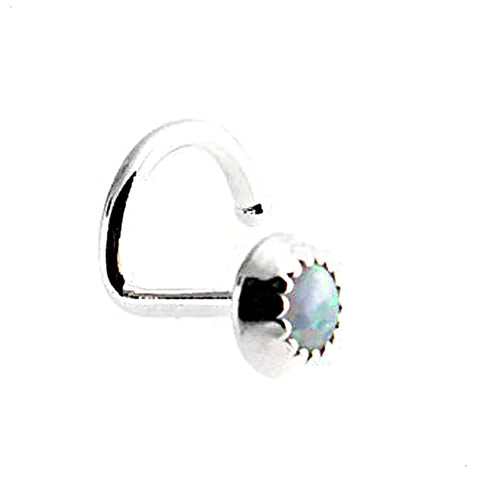 Sterling Silver Nose Screw Stud with White Opal for the Left -Right Side