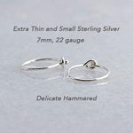 Sterling Silver Extra Small 7 mm Hammered Hoop Earrings gauge 22