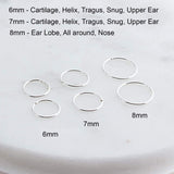 Sterling Silver 3 Pair Set of 6-7-8 mm Hoop Earrings gauge 22