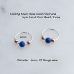 Sterling Silver Extra Thin Petite Hoop Earrings with Lapis Lazuli