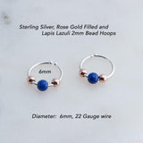 Sterling Silver Extra Thin Petite Hoop Earrings with Lapis Lazuli