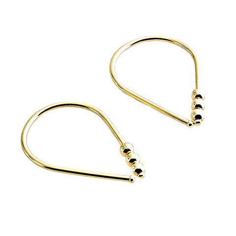 Gold Filled 20 GA Piercing Teardrop Hoop Horseshoe Arc Hook Earrings with 3 Gold Filled Beads