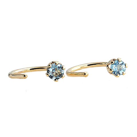 Gold Filled Small Hoop Earrings with Swiss Blue Topaz
